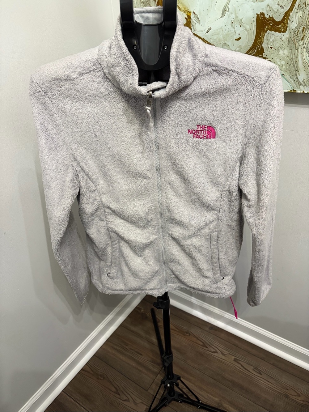 The North Face Women's Osito Fleece Jacket Gray Pink Logo Size Small S